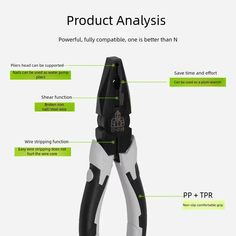 

Industrial grade 6/8-inch steel wire pliers, sharp large opening wire stripping pliers, multifunctional tools, hardware, manual