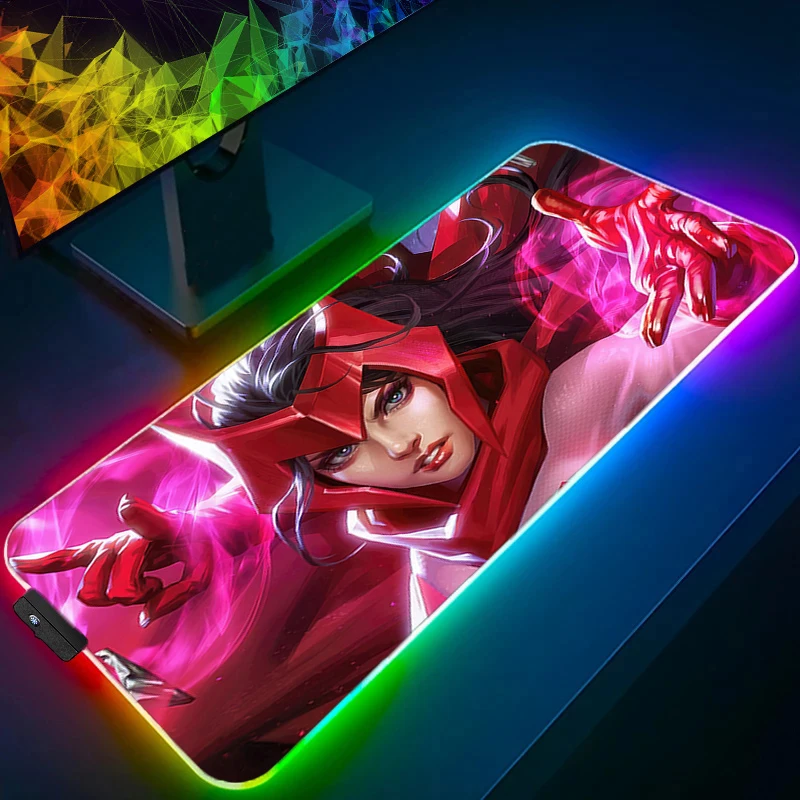 Tapis de souris RGB sorcière écarlate plus grand bord XXL rétro-éclairage blanc vitesse Pc clavier d'ordinateur LED tapis de bureau accessoires de jeu tapis de souris