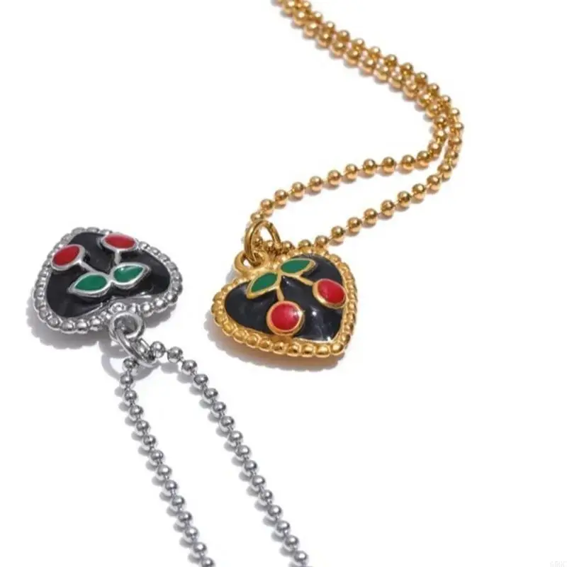 G5GC Elegant Charm Heart Cherrys Pendant Necklace with Sturdy Stainless Steel for Long Time Use and Comfortable Wear