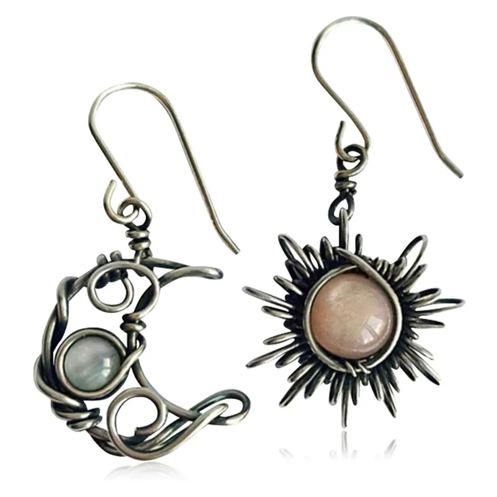 Silver Color Fashion Bohemia Sun Moon Earrings Crystal Drop Earrings Women Female Earring Jewelry Gift