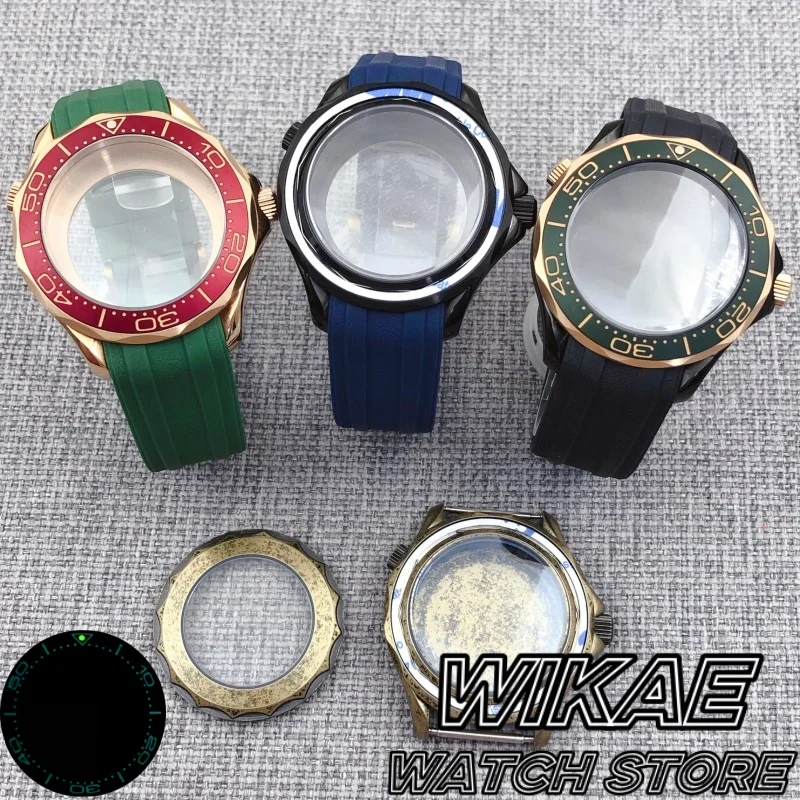 41mm Retro Bronze Gold 007 Watch Case Domed sapphire glass Ceramic bezel Fit NH34NH35NH36 Mingzhu Miyota PT5000 ETA2824 Movement