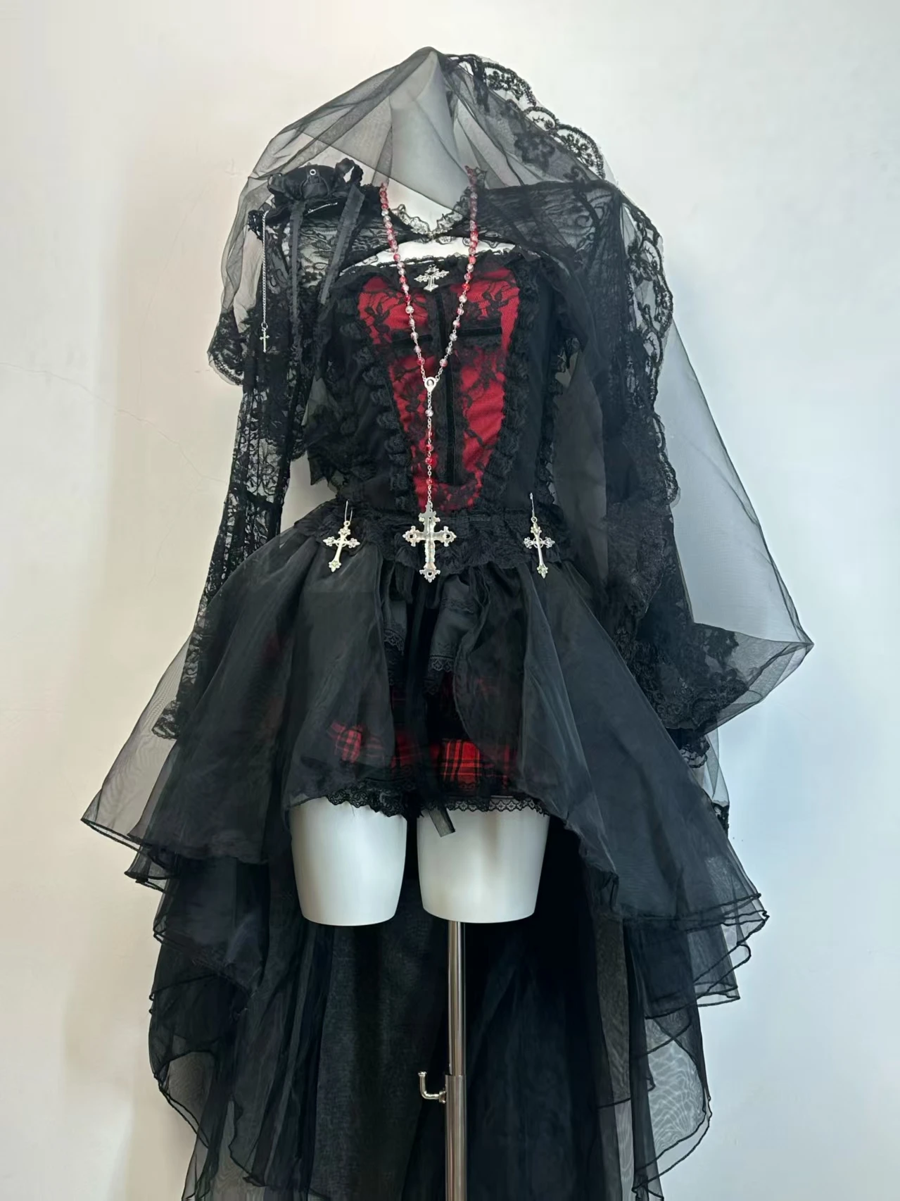 gothic-sle-loween-k-rose-lace-top-vest-cross-waist-chain-f-skirt-tail-set-women's-autumn-spring-faion-costume