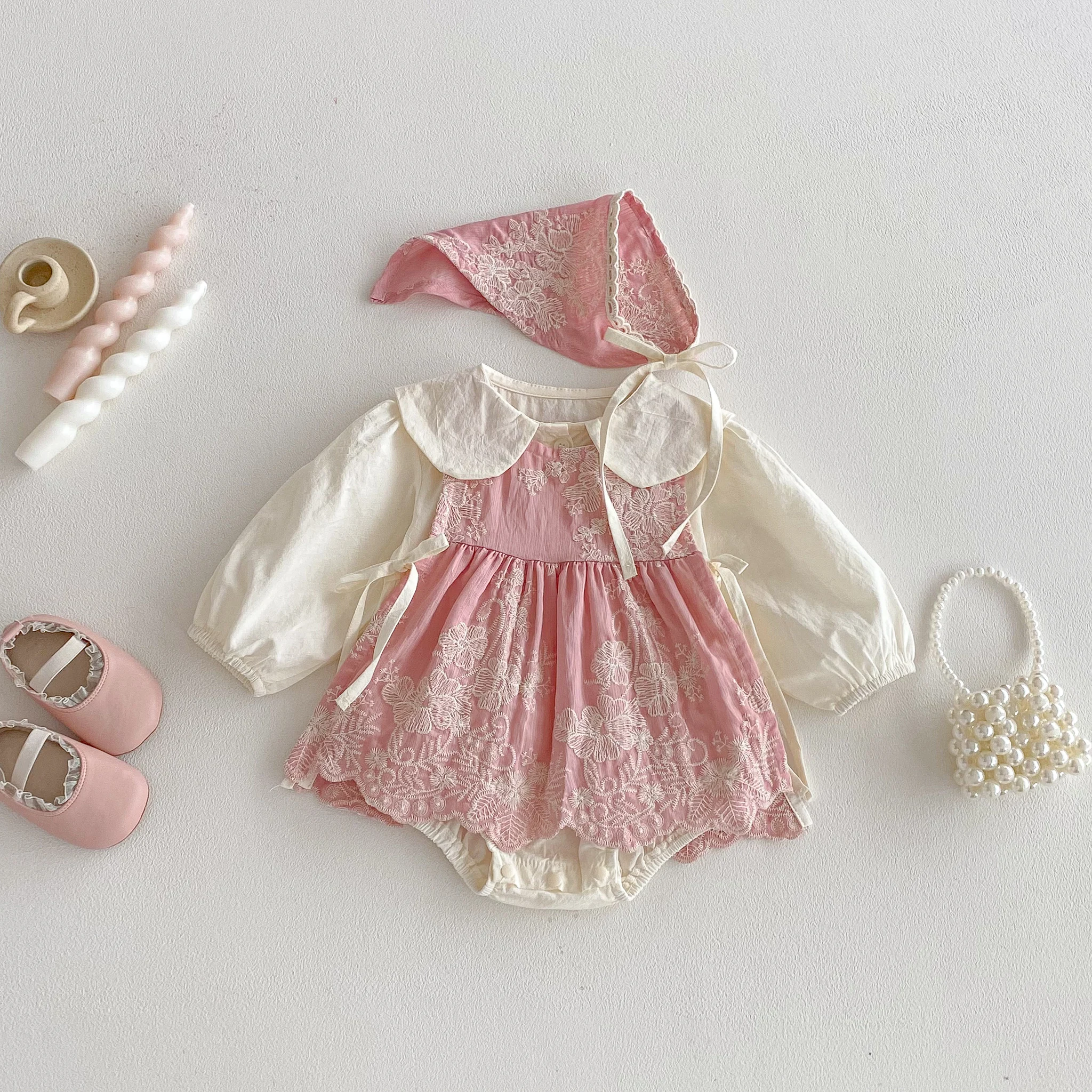 Spring and Autumn baby One-Piece Outfit, Stylish Girls' Diaper Dress, Princess Set, Crawl Suit Set