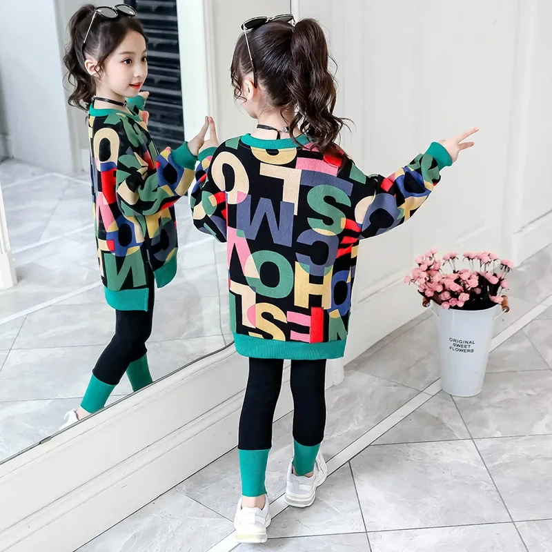 2024 girls clothes autumn spring sweater t-shirt hoodie + stretch pants  leggings toddler cotton teens child 8 9 10 11 12 year