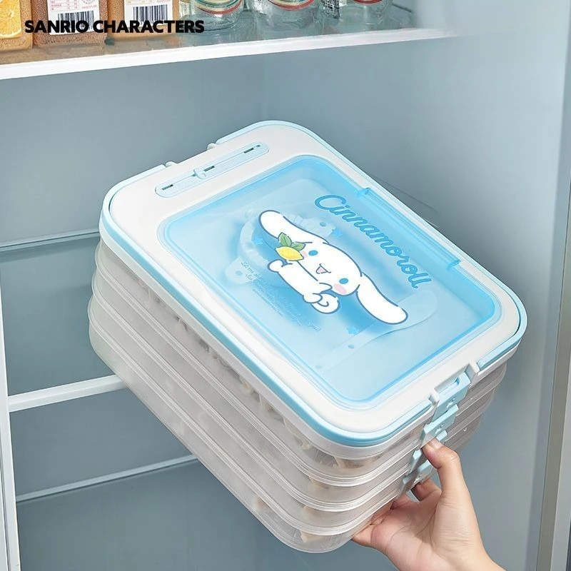 

Anime Cartoon Kawaii Sanrio Melody Dumplings Storage Box Food Grade Large Capacity Wontons Dedicated Multi-layer Crisper Box New