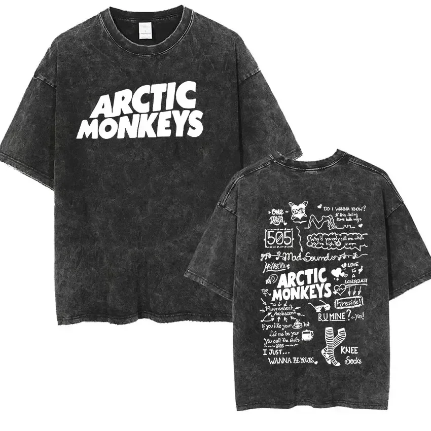 Retro Rock Arctic Monkeys Music Album Graphic T-Shrit Men's Vintage Washed Oversized Short Sleeve T Shirt Y2k Hip Hop Streetwear