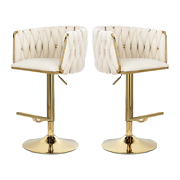 Set of 2 Velvet Bar Chairs, Bar Stool, Adjustable Height and 360 Degree Rotating Metal Counter Stool with Backrest and Footrest