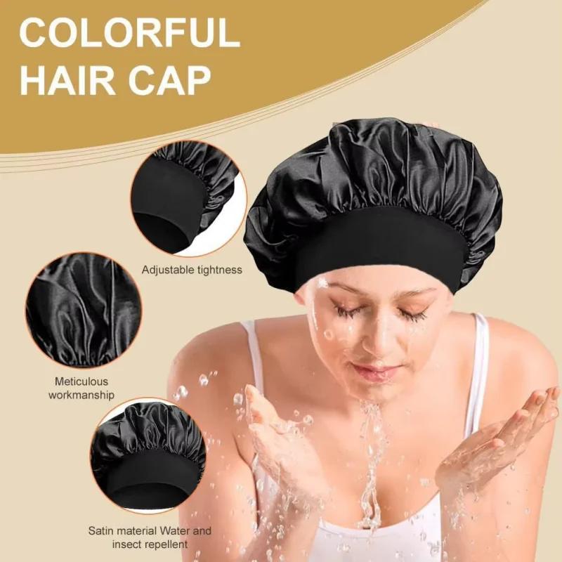 New Arrival Silky Satin Wide Brim Nightcap Elastic Soft Band Sleep Bonnet Hair Wrap Comfort Sleeping Cap Hair Wrapping Tool