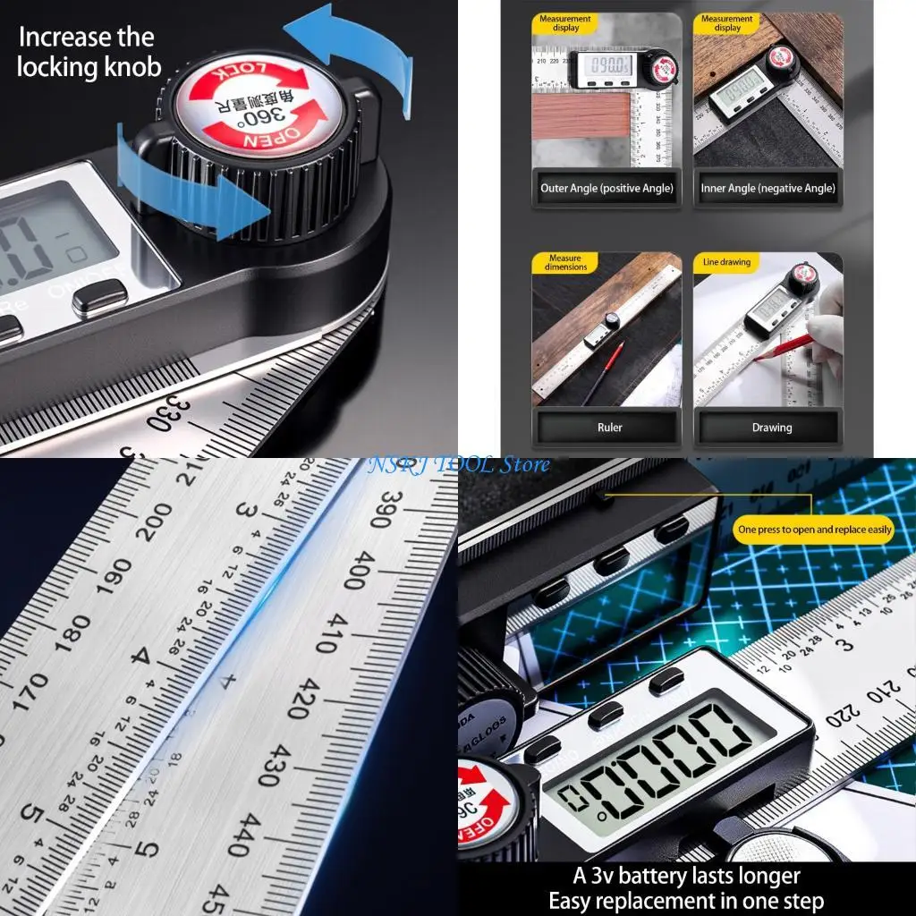 

L8RC Double Purpose Angles Calculator 200mm Stainless Steel Straight Edges Rulers & Error Release Digital Measurement System
