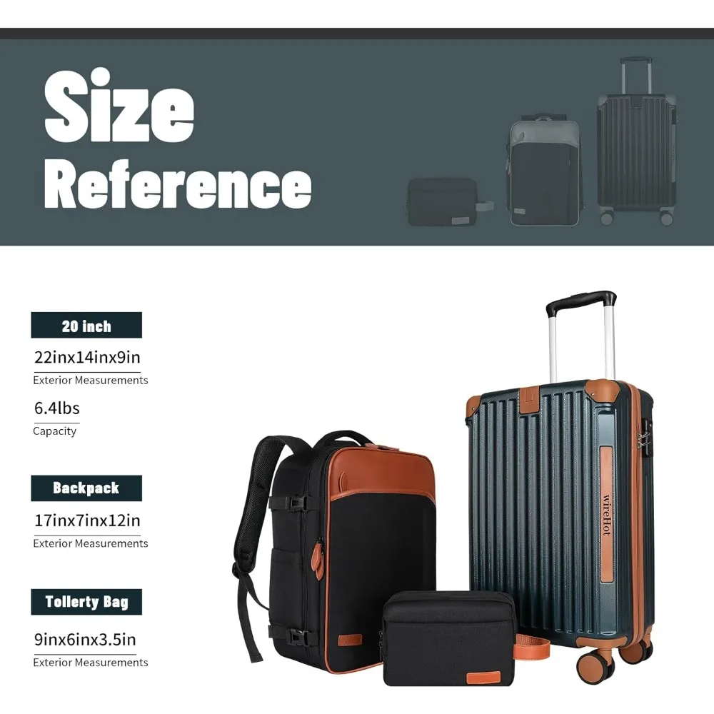 Juego de equipaje de mano aprobado por aerolínea de estilo vintage con mochila, maleta rígida ABS + PC de 20 pulgadas, pequeña maleta de viaje retro