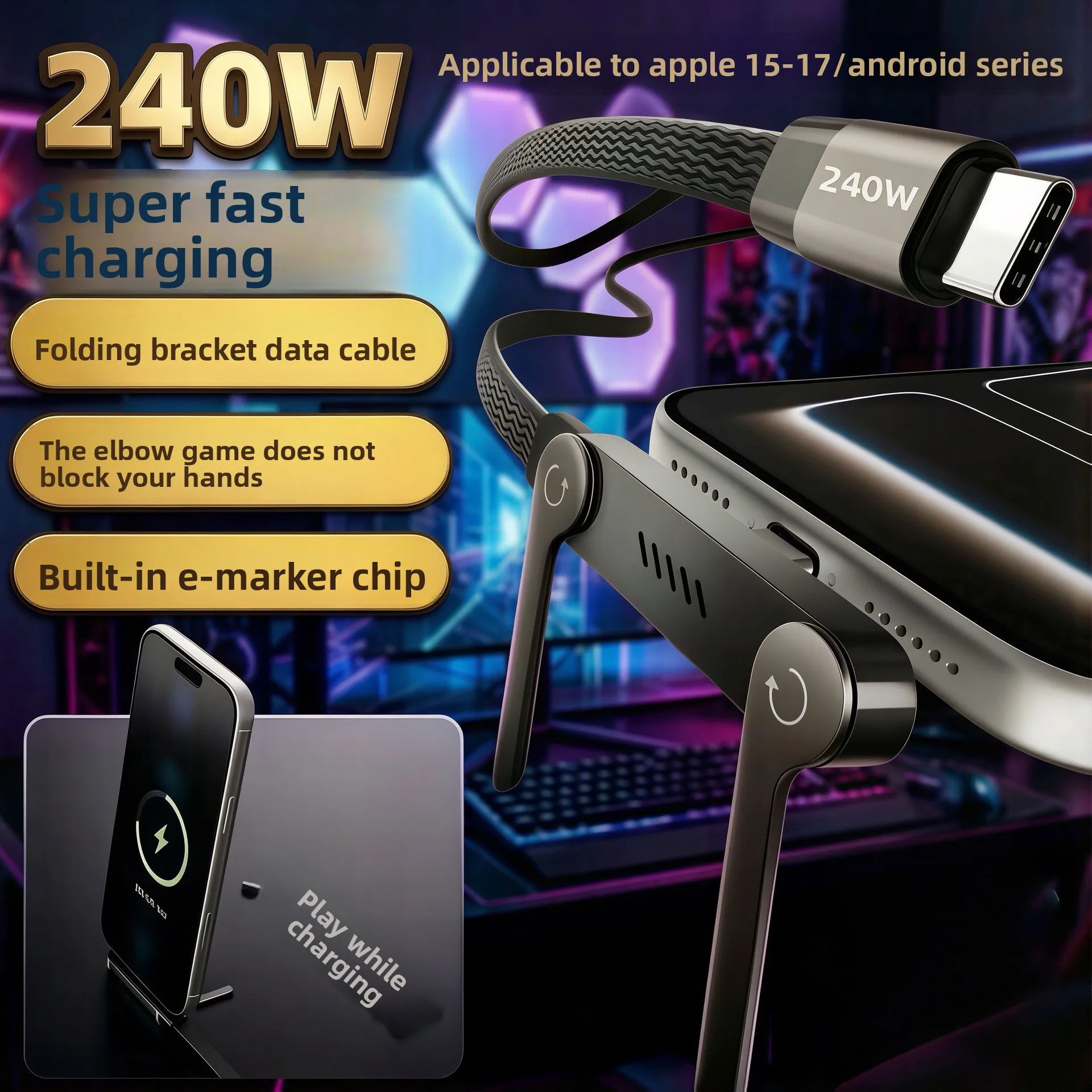240W 180° Rotatable USB C to USB C Cable, Nylon Braided PD Fast Charging Cord for iPhone Samsung, Huawei MacBook