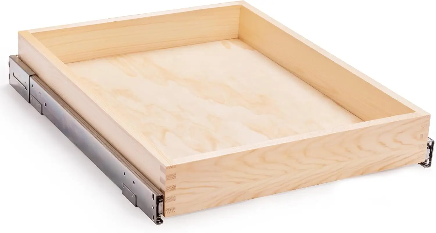 

26"W x 21"D x 3"H Pull Out Cabinet Drawer Soft Close Slide Out Organizer for Kitchen, Finished Wood, Bottom and Side Assembly
