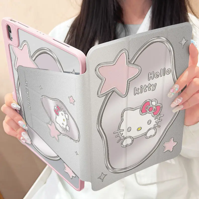 Hello Kitty Ipad9 Protect Case Rotate Acrylic Air6 Anti-bend Pink 10.2 Inches Advanced Kawaii Decor Shell Student Birthday Gift