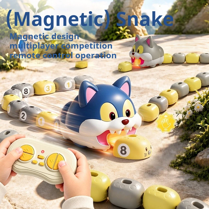 Magnetic Hungry Snake Toy Real Version Remote Control Cat Vs Mouse Battle Puzzle Magnetic Eating Snake Holiday Gifts