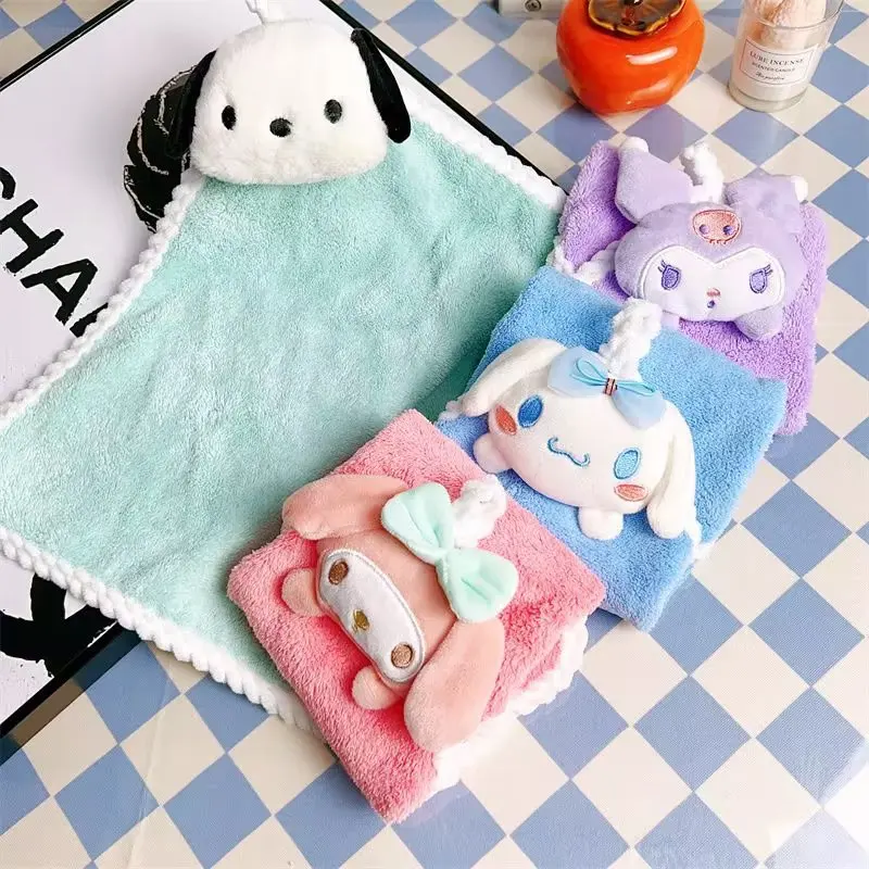 Sanrio Kurome Hand Towel Hanging Absorbent Small Square Towel Household Kitchen Rag Quick-drying Hand Towel Children\'s Gift