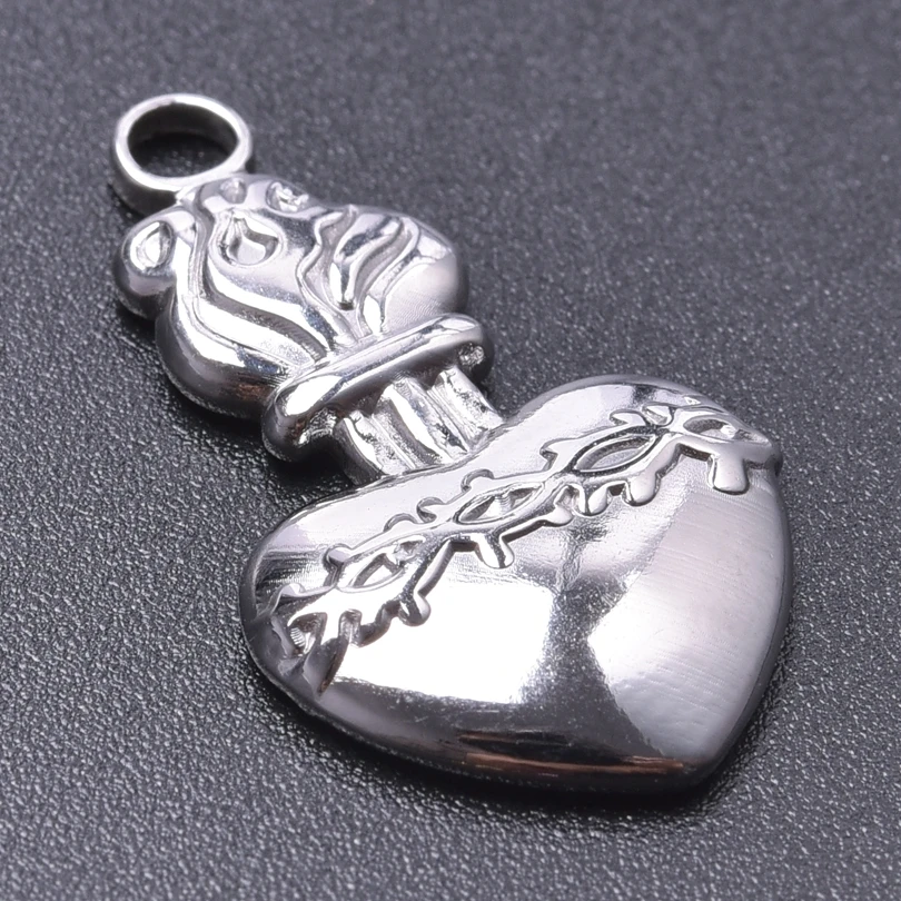 No Fade Titanium Pendant Skull Fire Heart Charm In Bulk DIY Stainless Steel Charms For Jewelry Making Necklace Keychain Earrings view 4