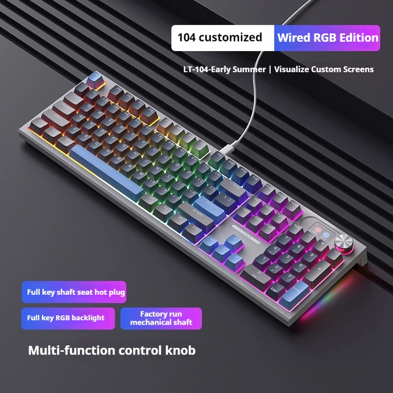 Langtu Lt104 Bluetooth Wireless Tri-Mode Mechanical Keyboard 104 Key Rgb Backlight Display Abs Material Diy Customized Keyboard