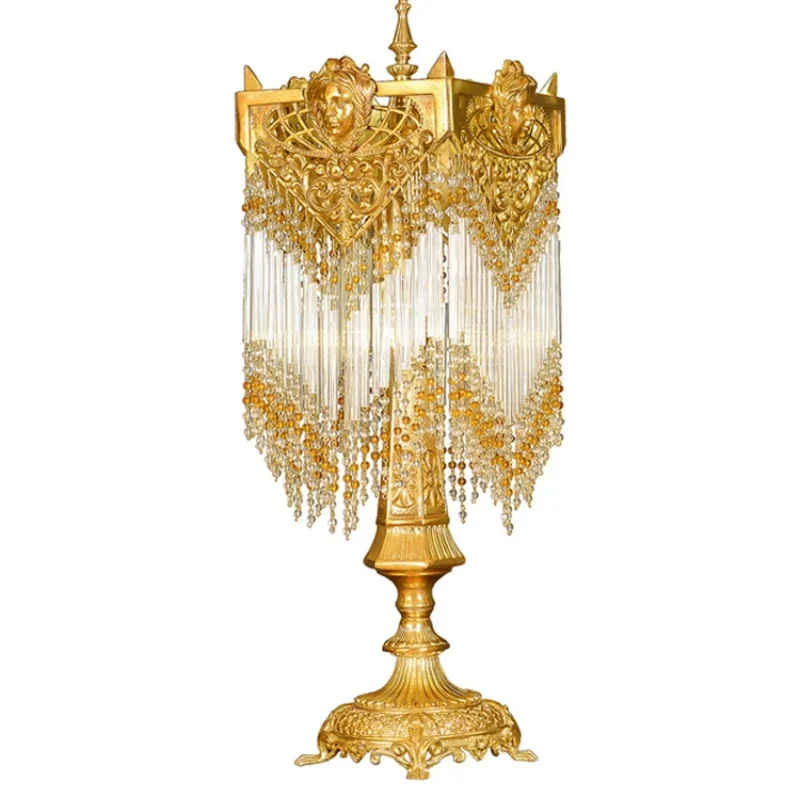 Luxury all-copper table lamp exquisite villa living room bedroom bedside lamp fringed crystal