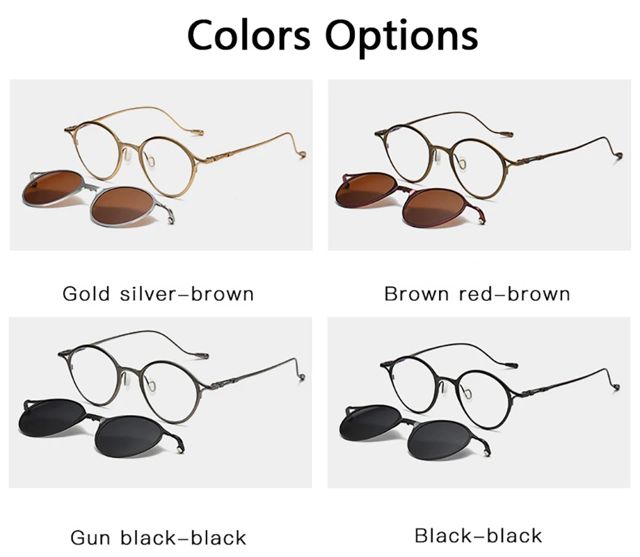 2 In 1 Pure Titanium Foldable Magnetic Clip Vintage Round Eyeglasses Frame Men Polarized Sunglasses Luxury Brand Design Eyewear