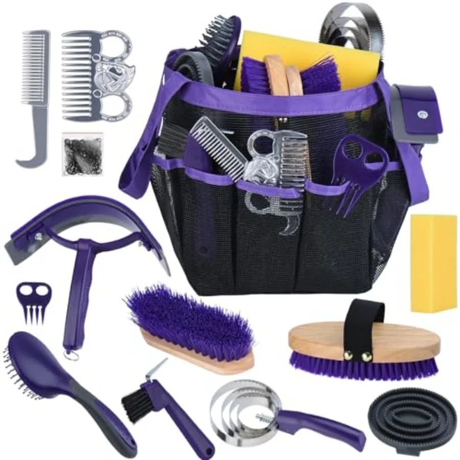 

13 Pcs Horse Grooming Kit, Complete Horse Brush Set and Curry Comb, Horse Brushes for Grooming with Tote Bag, Tack Room Supplie