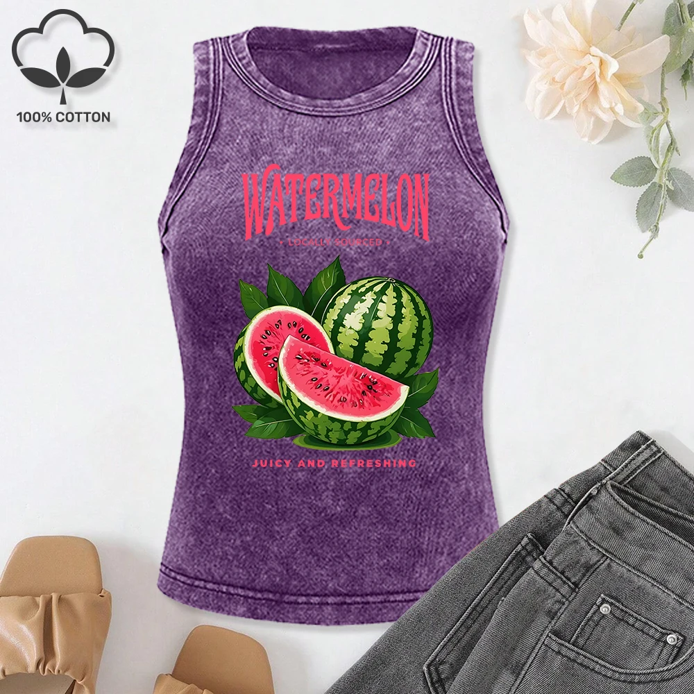 

Watermelon Locally Sourced Juicy And Refreshing Printed Washed Tank Top Womens Summer Cotton Singlet Sleeveless Y2K Vest