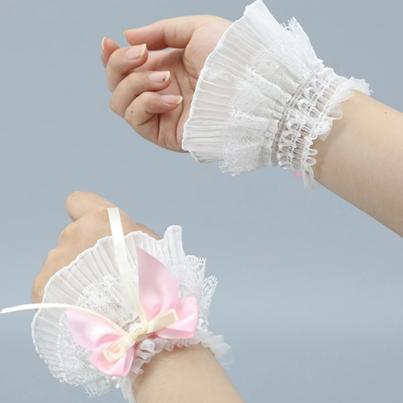 Cosplay Maid Elastic Decorative Cuffs Detachable Cuffs with Bowknot for Girls