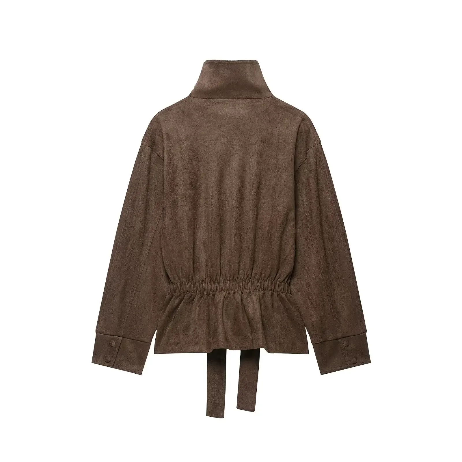 KONDALA Damen High-Street-Jacke Elegante Kunstwildleder-Jacke mit Gürtel und Stehkragen Neue 2026 Herbst-Winter Pendler-Damen-Kurzjacke – Detail 6