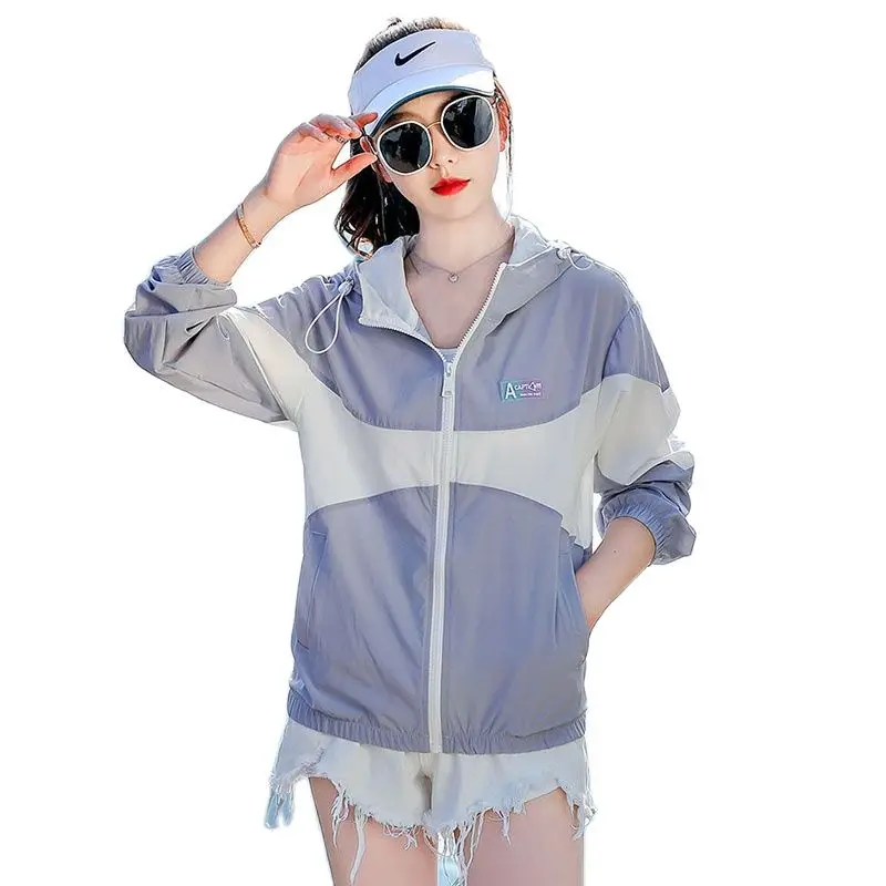 

Summer Sun Protection Clothing New Female Hooded Loose Sunprotective Clothing Student Fashion Short Breathable Casual Thin Coat