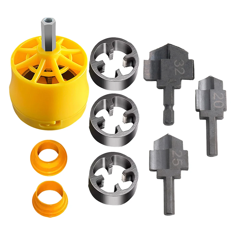 9pcs/set PVC Plastic Water Pipe Thread Maker Tool Round Die Thread Plate 1/2 3/4 1'' PPR Drill Bit Pipe Threader Plumbing Tool