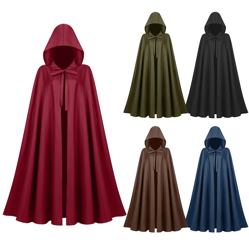 2025 New Medieval Hooded Cape for Men and Women,Halloween COS Solid-Color Monk Grim Reaper Wizard Cloak Unisex One Size Fits All