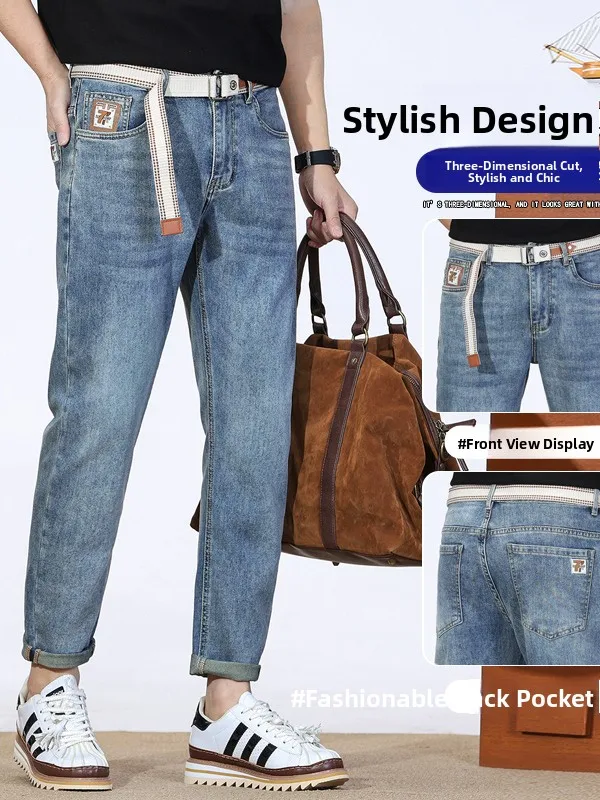 

Retro American Style Men's Jeans Loose Fit Stretchy Cotton Denim Autumn Trendy Brand Breathable Wear Resistant Straight Leg P...