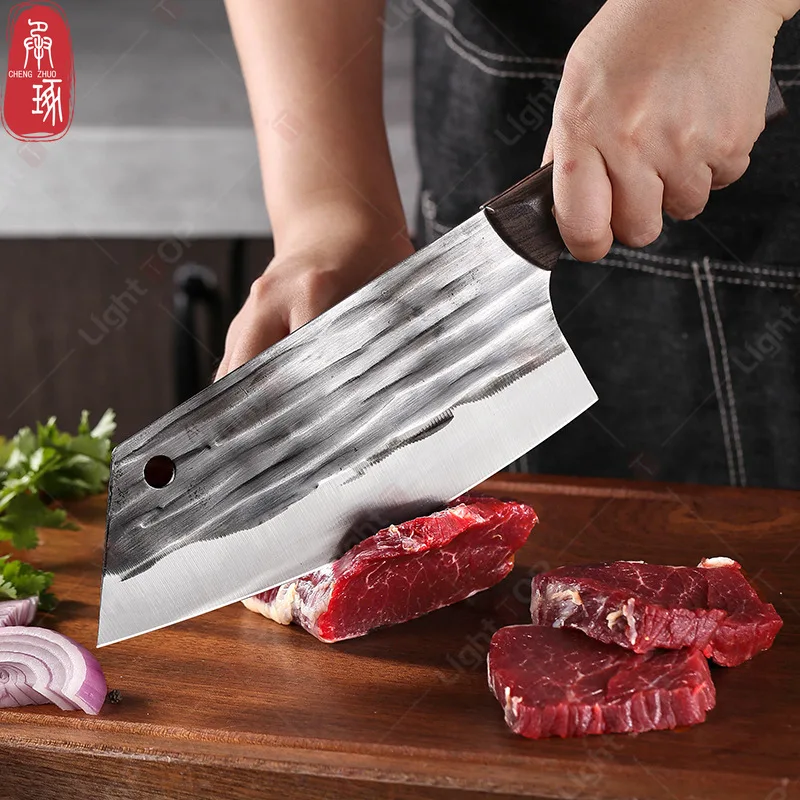 Professional Chinese Knife Handmade Forged Kitchen Knife Plastic handle Butcher Cleaver Chopping Bone Knife Kitchen Accessories