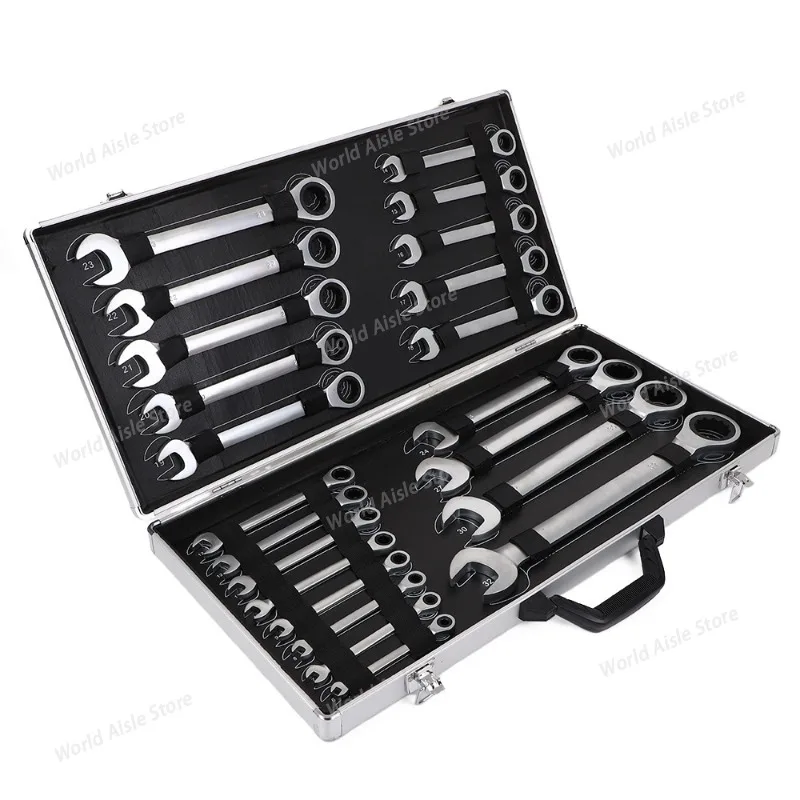 22-piece Matte Ratchet Wrench Set, 72-tooth Quick Frosted Fixed Head Wrench, Double-opening Combination Aluminum Box