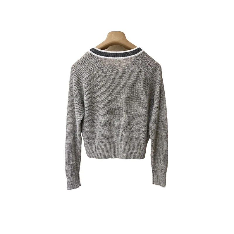 24 Women's Sweater Vintage Winter Closing Warm Knitwear Thick Pullovers Gray V-neck Cashmere Wool Silk cotton Linen Sequin 