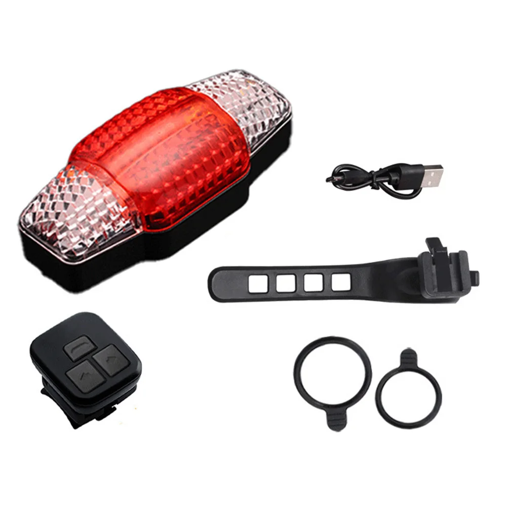 IPX6 ضوء مقاوم للماء للدراجة اللاسلكية الضوء الخلفي خيارات وضع الفلاش ضوء إشارة التوجيه مناسبة لركوب الدراجات الليلية أسود أحمر