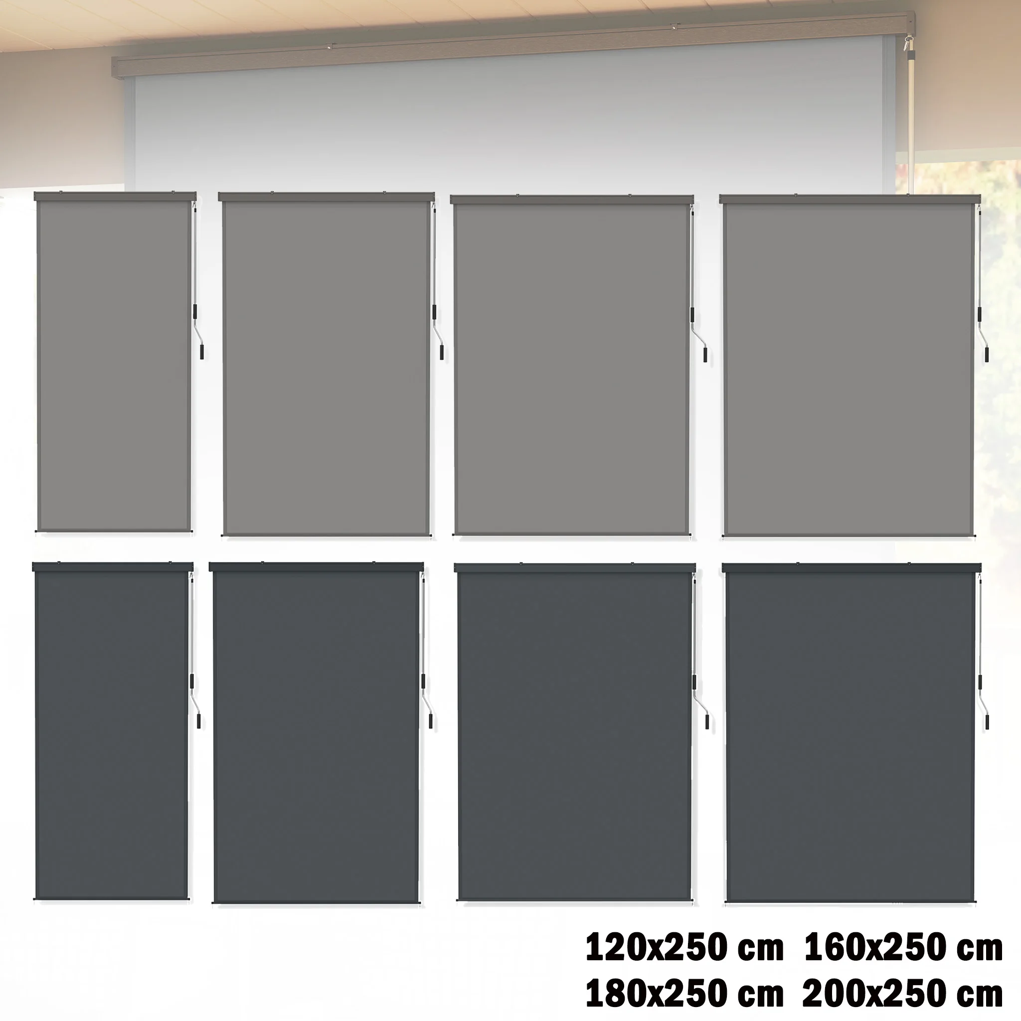 Auvent vertical, protection d'intimité pour balcon avec manivelle, écran de protection solaire, auvent vertical en polyester enduit de PU 280 g/m², protection UV, imperméable, inclus. Kit de montage
