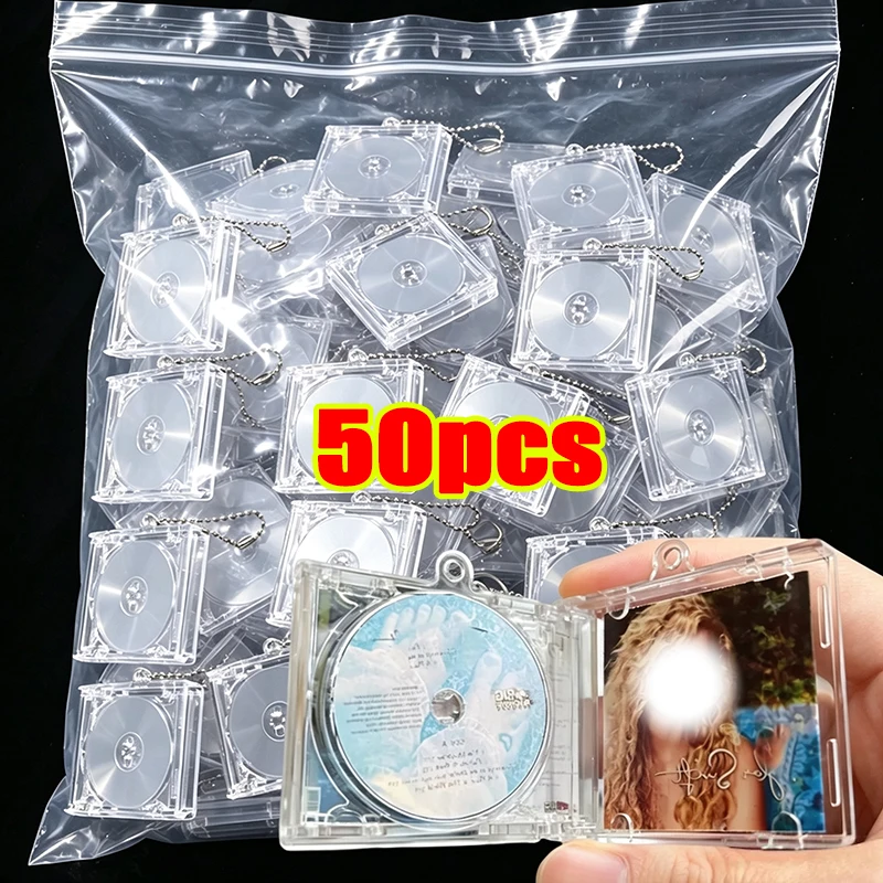 1-50pcs DIY Blank Album Mini CD Case Keychain Plastic Key Holder for Friend Peripheral Commemorative Bag Pendant Hanging Keyring