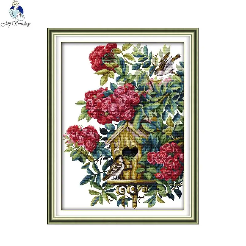 Bird's Home DIY Flower and Bird Pattern Cross Stitch Kit 14CT Count 11CT Print Cloth Needle and Thread Embroidery Kit Home Decor