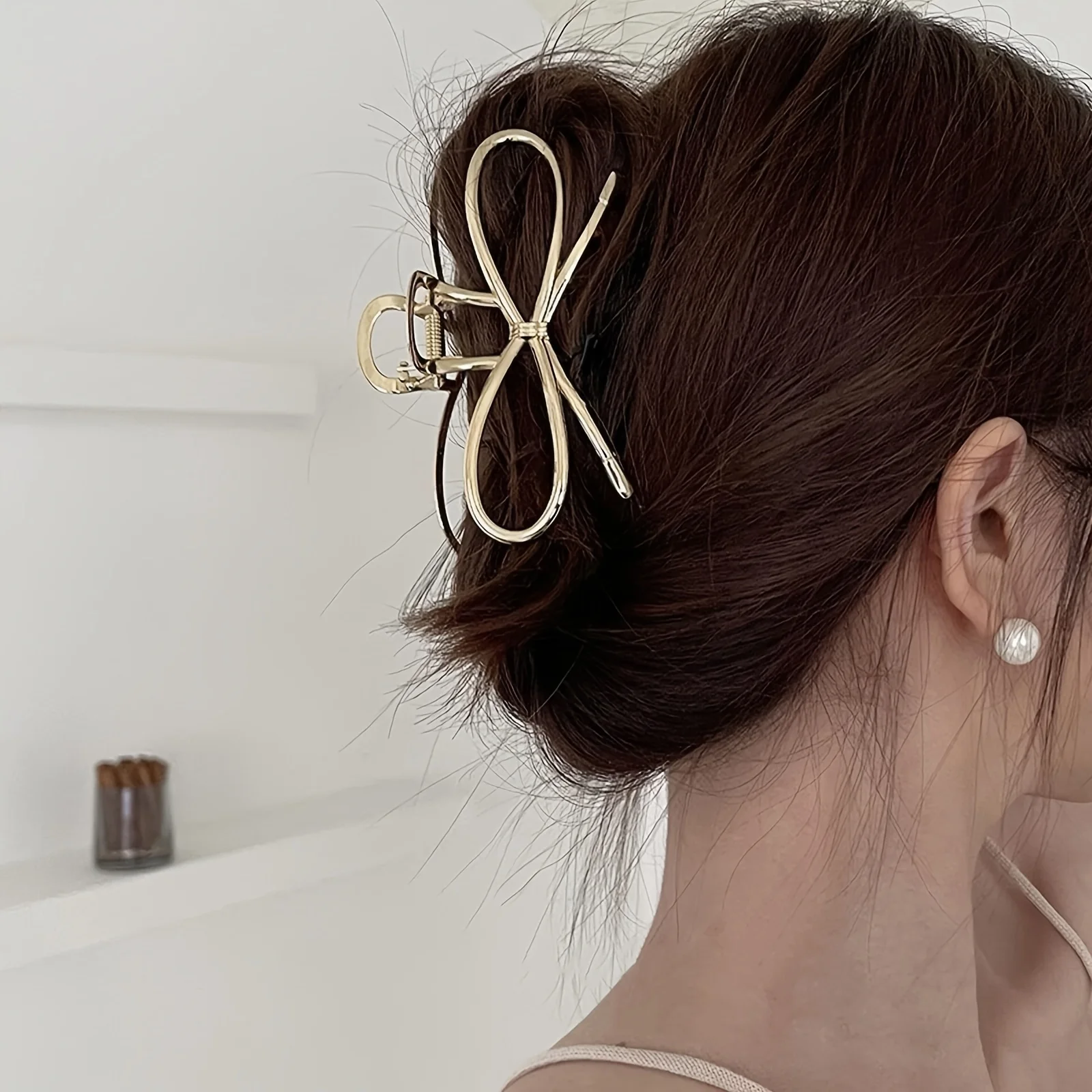 คลิปหนีบผมรูปโบว์อัลลอยด์ขนาดใหญ่สีทองสีเงินกิ๊บหนีบผมรูปปลาฉลามกิ๊บโบว์สำหรับผู้หญิงเครื่องประดับผม