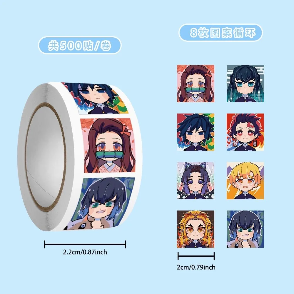 

500pcs/Roll Demon Slayer Cartoon Anime Sealing Sticker DIY PVC Laptop Decals Decoration Stiker Reward Gift Toys
