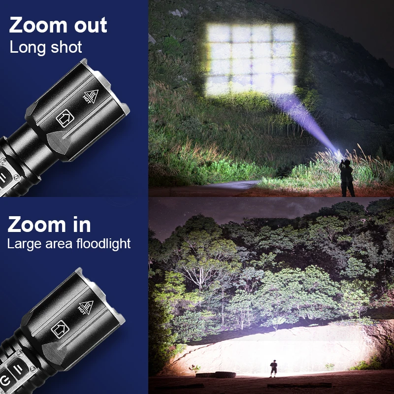 Most Powerful Led Flashlight XHP300 USB Rechargeable Torch Light XHP199 High Power Tactical Flashlight Camping Work Hand Lantern