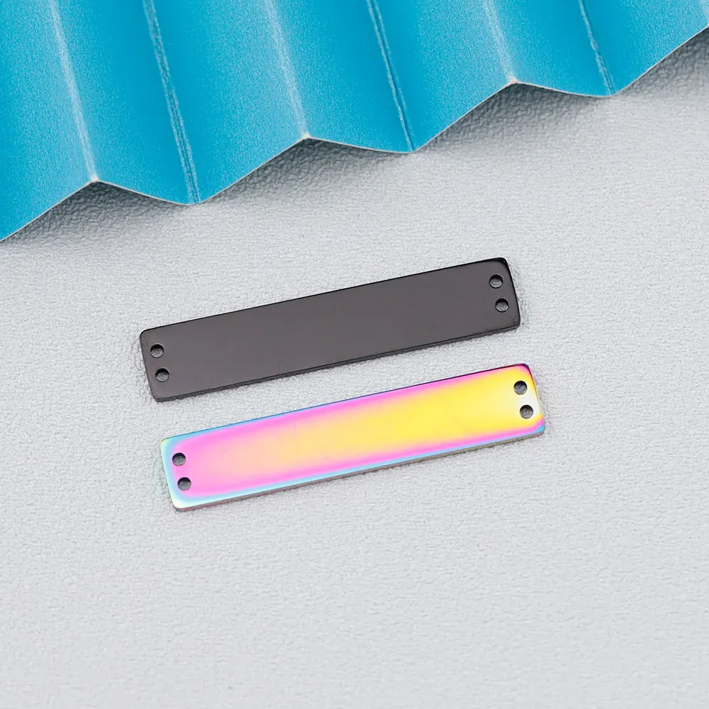 MaiLun 10 Stück 9 x 45 mm blanko Edelstahl-Rechteckverbinder 4 Löcher Gravierbare Metallplatten Rechteckplatten – Detail 1