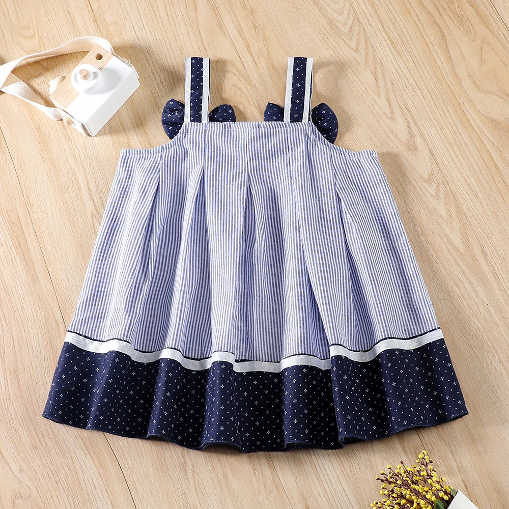 Toddler Girl Stripe Bow Decor Slip Dress Summer Fashion Kids Baby Girls Blue & White Frock Dress