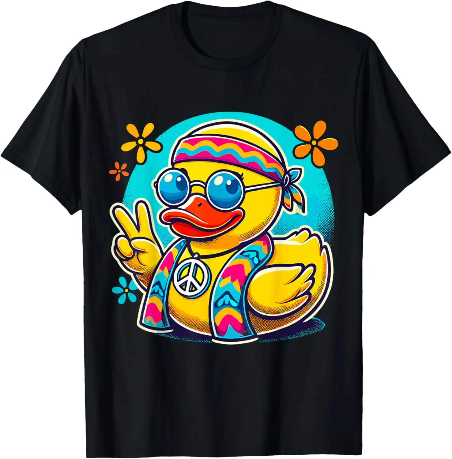 

Футболка в стиле хиппи с резиновой уткой и знаком мира 80-х и 90-х годов