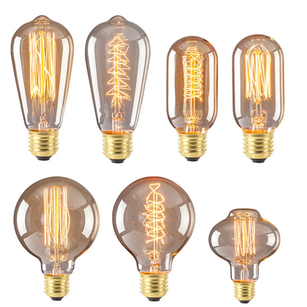 Retro żarówka edisona żarówka E27 220V 40W A60 ST58 ST64 T10 T45 T185 G80 G95 Filament Vintage ampułka lampa spiralna