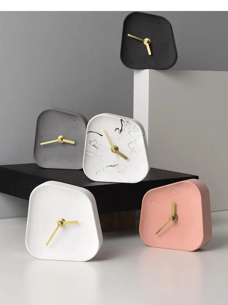 

Marble Texture Alarm Clock Irregular Shaped Cement Nordic Minimalist Dorm Bedside Desktop Silent Clocks Pointer Timepiece