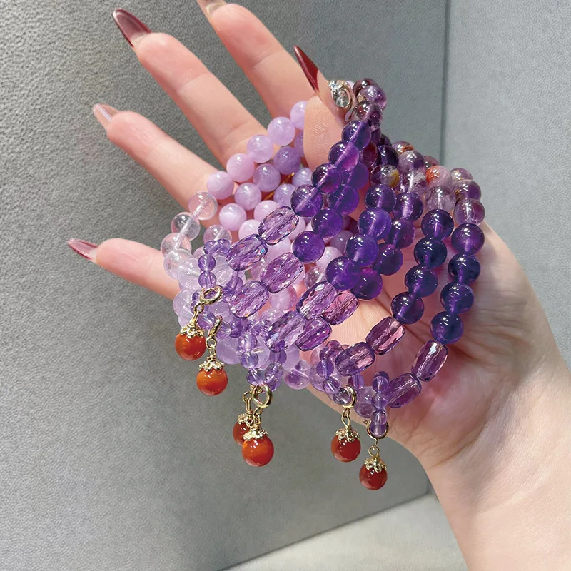 Luxury Natural Amethyst Purple Jade Spodumene Red Agate Beaded Bracelets for Women Lucky Crystal Bangle Accessories Gifts 1293