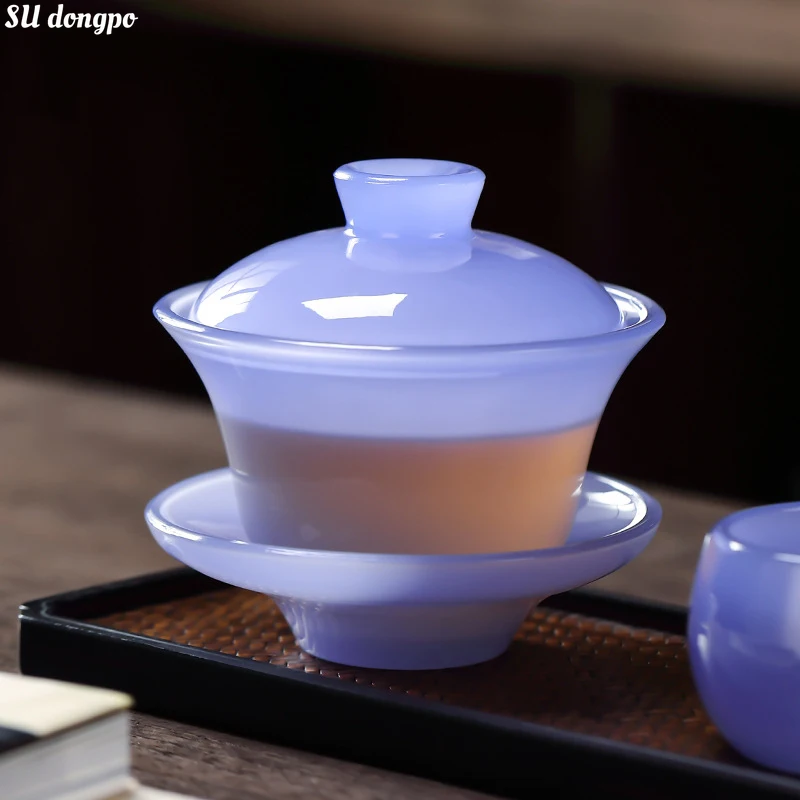 

160ml Purple Jade Porcelain Gaiwan-Tianquan Sancai Tea Cup Household Glass Tea Bowl