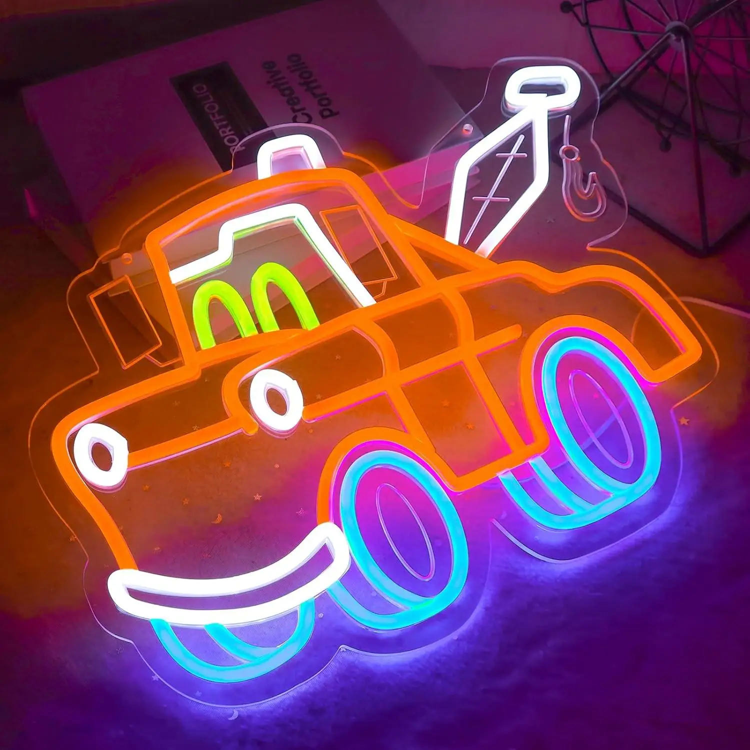 Cartoon Tow Truck Neon Sign USB Dimmable LED Light for Bedroom Man Cave Kids Rooms Dormitory Wall Art Decor Gifts for Children view 4
