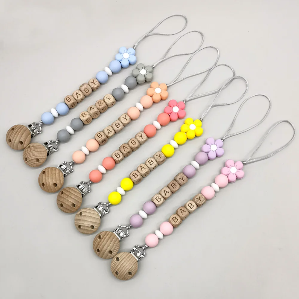 Baby Schnuller personalisieren Namens halter Blume Silikon Dummy Nippel Halter Clips Beißring für Babys Neugeborene Geschenk Zeug Kau spielzeug